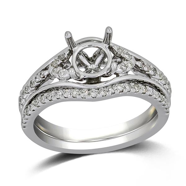 Natural 0.32 CTW Diamond & Wedding Ring Set 14K White Gold - REF-59T4X