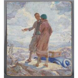 AMERICAN SCHOOL 29"x26" oil on board 1930'