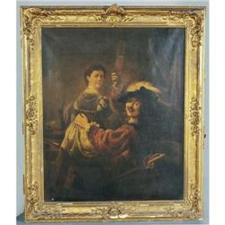 DUTCH OLD MASTER STYLE 47"x38" oil on canv