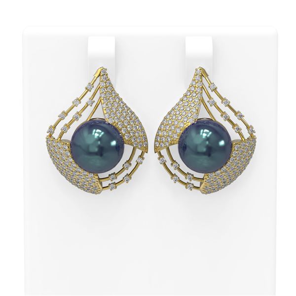 2.3 ctw Diamond & Pearl Earrings 18K Yellow Gold - REF-282H2R