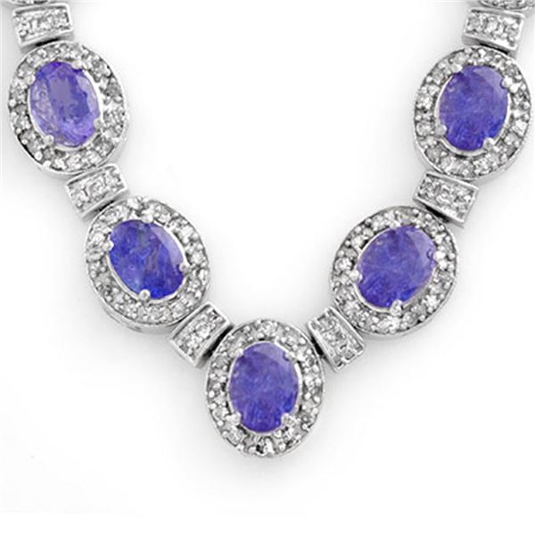 38.70 ctw Tanzanite & Diamond Necklace 14k White Gold - REF-963M6G