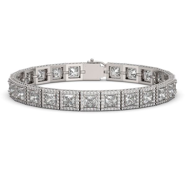 18.24 ctw Princess Cut Diamond Micro Pave Bracelet 18K White Gold - REF-2522R8K