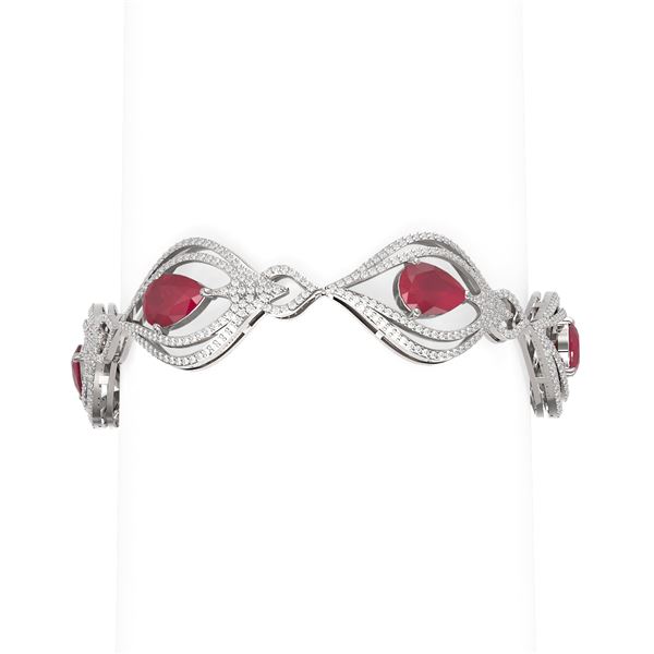 22.03 ctw Ruby & Diamond Bracelet 18K White Gold - REF-709M3G