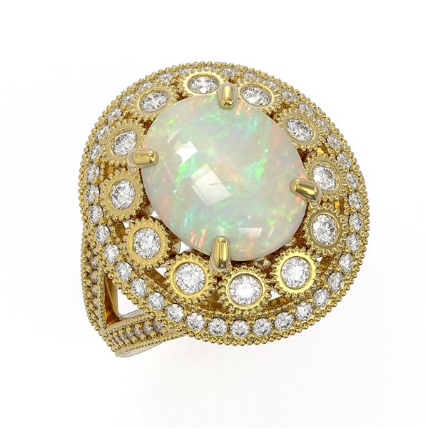 5.28 ctw Certified Opal & Diamond Victorian Ring 14K Yellow Gold - REF-191R3K