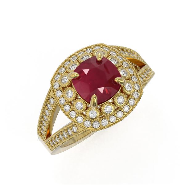 2.69 ctw Certified Ruby & Diamond Victorian Ring 14K Yellow Gold - REF-103Y3X