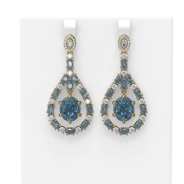 19.48 ctw Blue Topaz & Diamond Earrings 18K Yellow Gold - REF-453Y8X