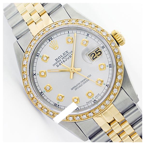 Rolex Men's Two Tone 14K Gold/SS, QuickSet, Diamond Dial & Diamond Bezel - REF-557F5M