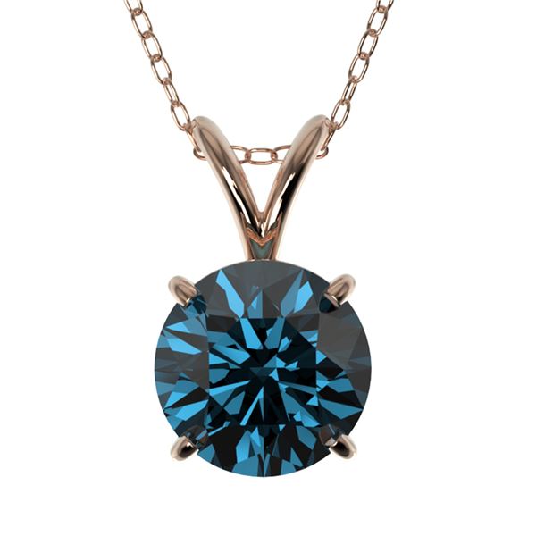 1.29 ctw Certified Intense Blue Diamond Necklace 10k Rose Gold - REF-121A5N