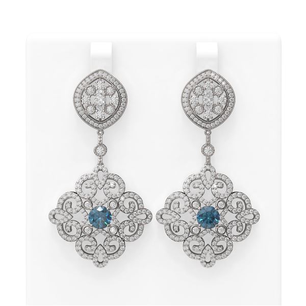 6.48 ctw Intense Blue Diamond Earrings 18K White Gold - REF-595W3H