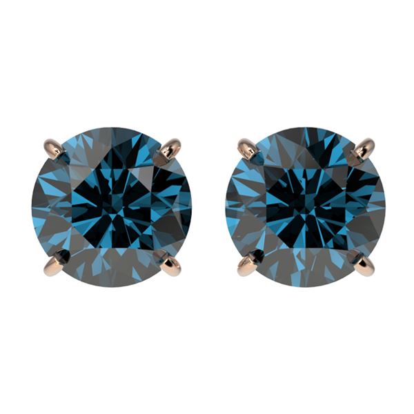 1.97 ctw Certified Intense Blue Diamond Stud Earrings 10k Rose Gold - REF-181W6H