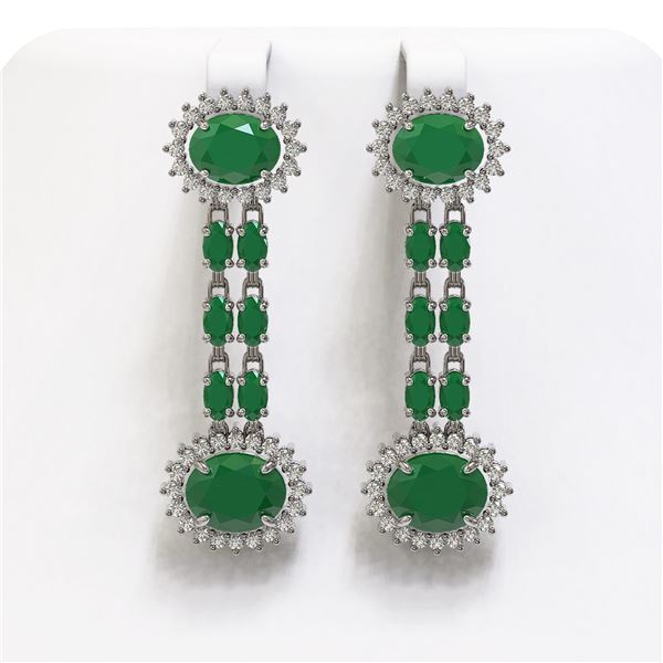 13.28 ctw Emerald & Diamond Earrings 14K White Gold - REF-236A4N