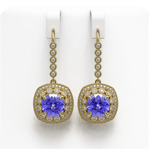 13.4 ctw Tanzanite & Diamond Victorian Earrings 14K Yellow Gold - REF-527F3M