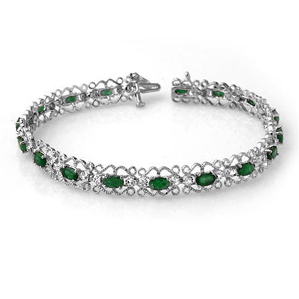 4.02 ctw Emerald & Diamond Bracelet 14k White Gold - REF-86M9G