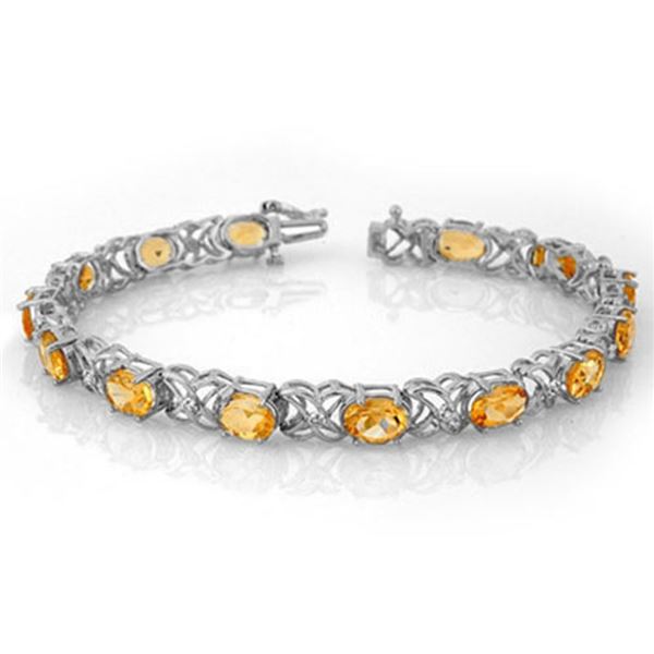 10.65 ctw Citrine & Diamond Bracelet 14k White Gold - REF-118M2G