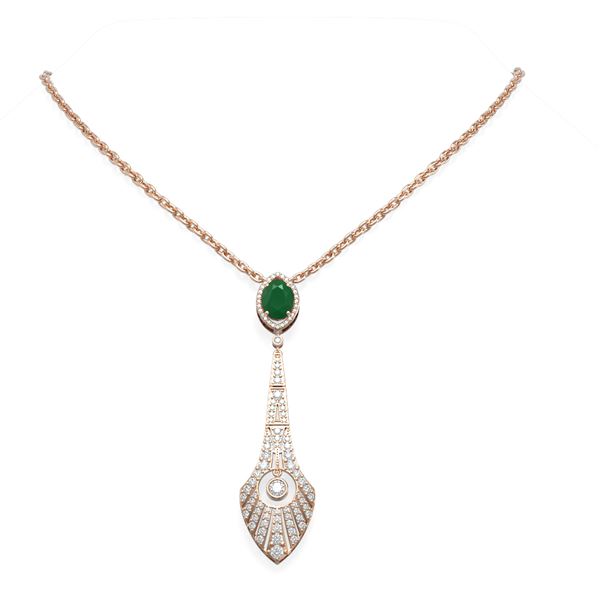 4.77 ctw Emerald & Diamond Necklace 18K Rose Gold - REF-283A6N