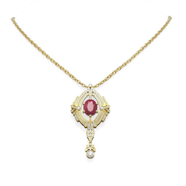 5.6 ctw Ruby & Diamond Necklace 18K Yellow Gold - REF-343Y6X