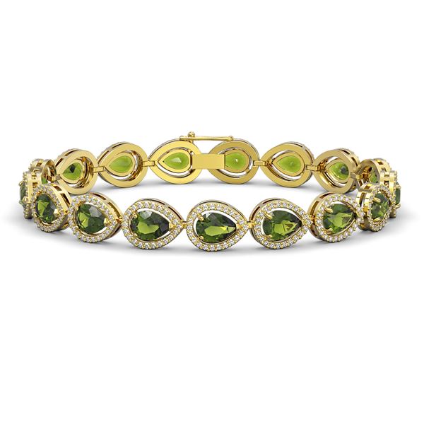 16.93 ctw Tourmaline & Diamond Micro Pave Halo Bracelet 10k Yellow Gold - REF-400N2F