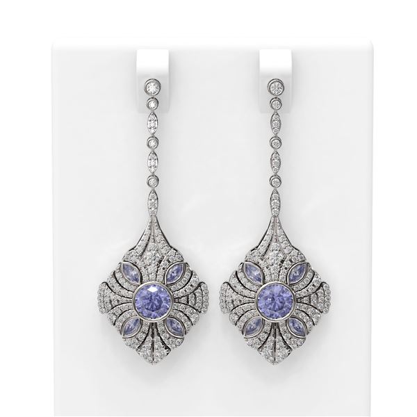 4.19 ctw Tanzanite & Diamond Earrings 18K White Gold - REF-311H3R