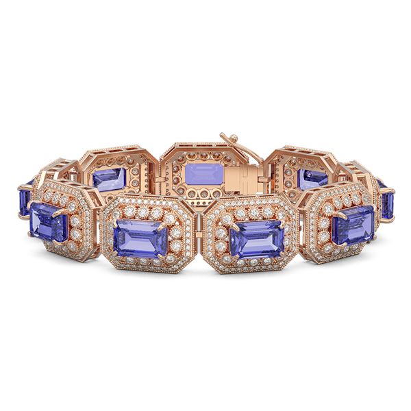 50.67 ctw Tanzanite & Diamond Victorian Bracelet 14K Rose Gold - REF-2709A3N