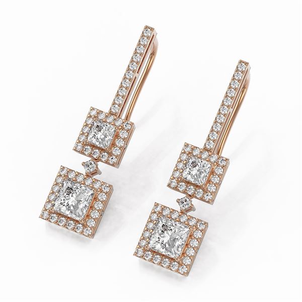 2.5 ctw Princess Cut Diamond Designer Earrings 18K Rose Gold - REF-264X4A