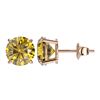 Image 2 : 2.57 ctw Certified Intense Yellow Diamond Stud Earrings 10k Rose Gold - REF-349H8R