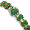Image 2 : 29.82 ctw Jade & Diamond Bracelet 14K Rose Gold - REF-218N2F