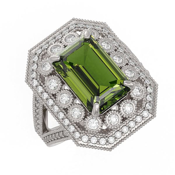 6.08 ctw Certified Tourmaline & Diamond Victorian Ring 14K White Gold - REF-208F8M