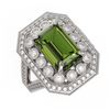 Image 1 : 6.08 ctw Certified Tourmaline & Diamond Victorian Ring 14K White Gold - REF-208F8M