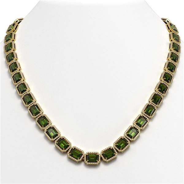 60.49 ctw Tourmaline & Diamond Micro Pave Halo Necklace 10k Yellow Gold - REF-928G2W