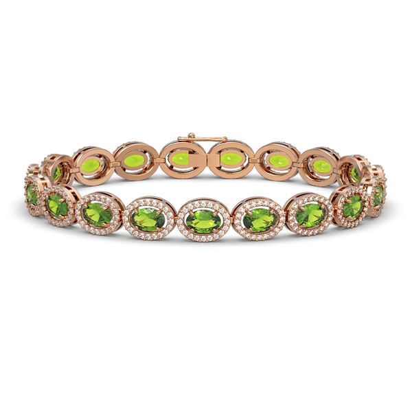 13.87 ctw Peridot & Diamond Micro Pave Halo Bracelet 10k Rose Gold - REF-263A6N