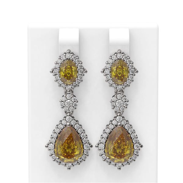 9.38 ctw Canary Citrine & Diamond Earrings 18K White Gold - REF-177R6K