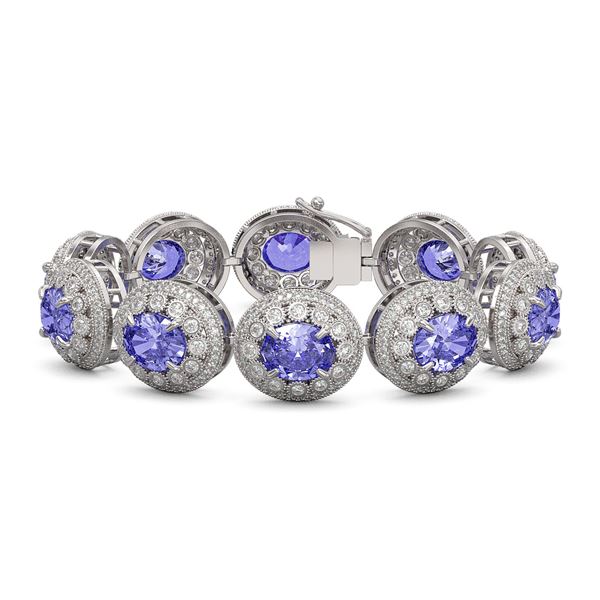 50.27 ctw Tanzanite & Diamond Victorian Bracelet 14K White Gold - REF-1704Y4X