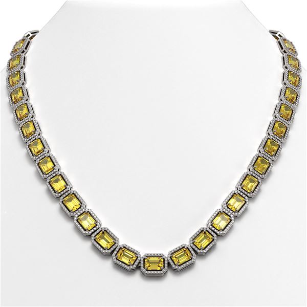52.94 ctw Fancy Citrine & Diamond Micro Pave Halo Necklace 10k White Gold - REF-763W6H