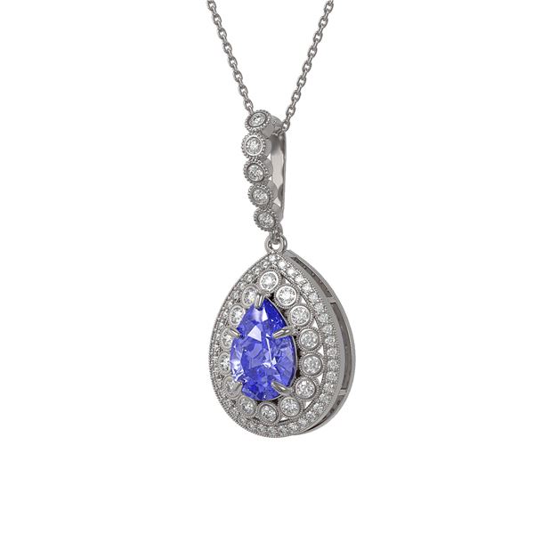 4.47 ctw Tanzanite & Diamond Victorian Necklace 14K White Gold - REF-245K5Y
