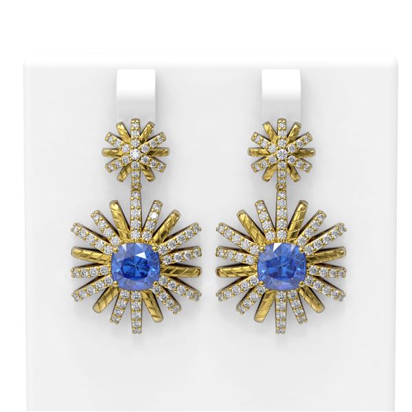 6.33 ctw Tanzanite & Diamond Earrings 18K Yellow Gold - REF-274F5M