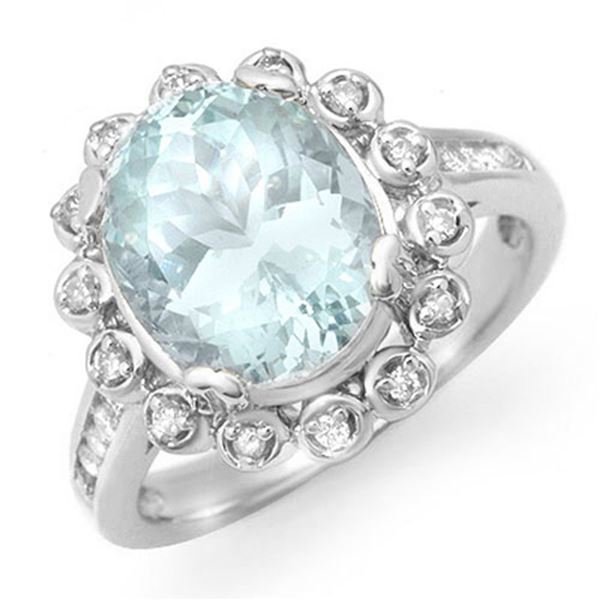 5.33 ctw Aquamarine & Diamond Ring 10k White Gold - REF-81A8N