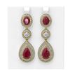 Image 1 : 15.92 ctw Ruby & Diamond Earrings 18K Yellow Gold - REF-663M6G