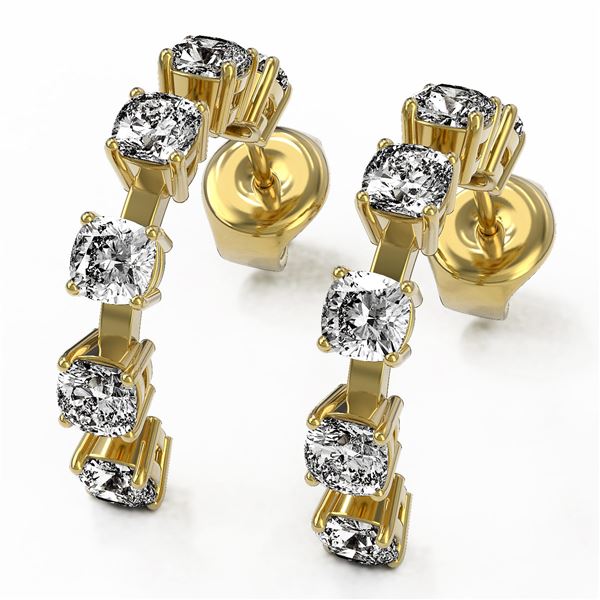 4 ctw Cushion Cut Diamond Designer Earrings 18K Yellow Gold - REF-455N3F