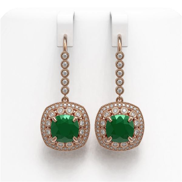 12.9 ctw Certified Emerald & Diamond Victorian Earrings 14K Rose Gold - REF-266A9N