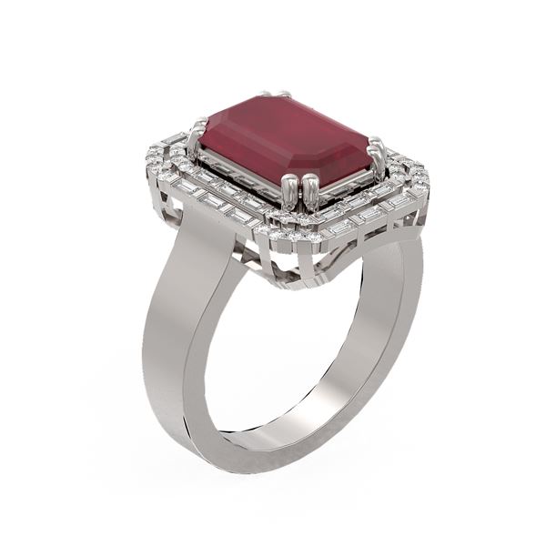 6.6 ctw Ruby & Diamond Ring 18K White Gold - REF-263F6M