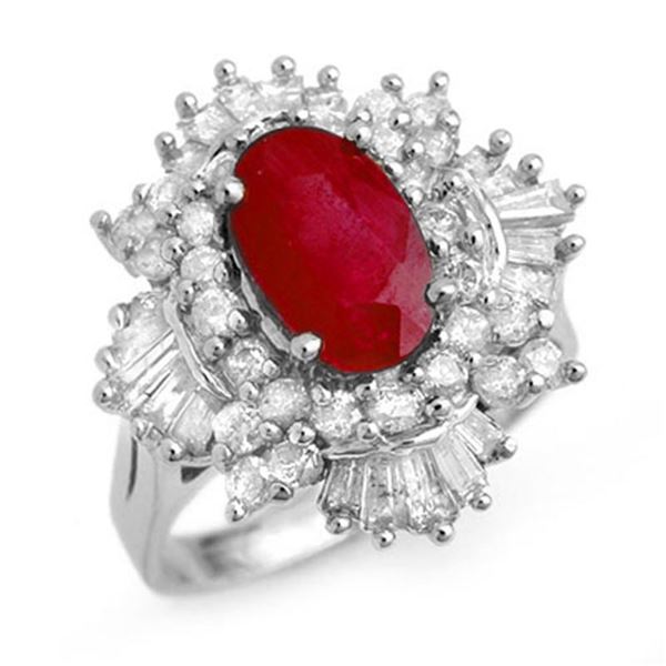 4.70 ctw Ruby & Diamond Ring 18k White Gold - REF-184W8H