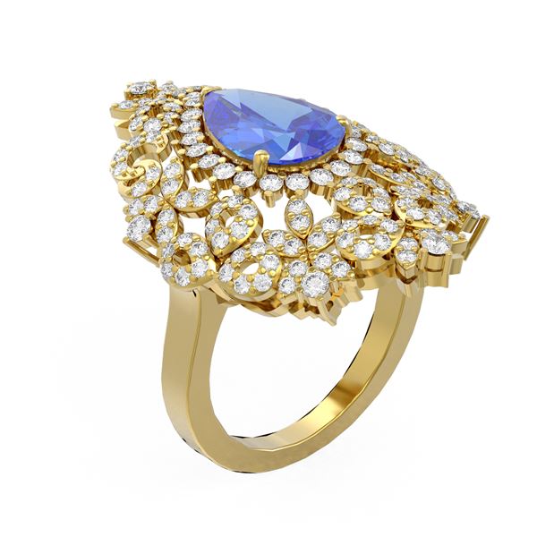 5.27 ctw Tanzanite & Diamond Ring 18K Yellow Gold - REF-345G5W