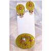 Image 1 : Lime Lucite Brooch & Earring - Encased Flowers #1948834