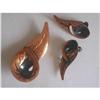 Image 1 : Copper "Leaf" Brooch & Earrings Demi Parure #1949076