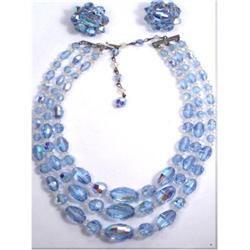 Vintage BLUE BIG GLASS Choker ER faceted  #1951055