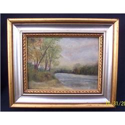Oil, Riverbank, Trees,gold, Silver Frame #1993836