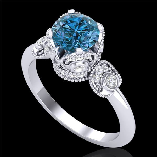 1.75 ctw Fancy Intense Blue Diamond Art Deco Ring 18k White Gold - REF-236R4K