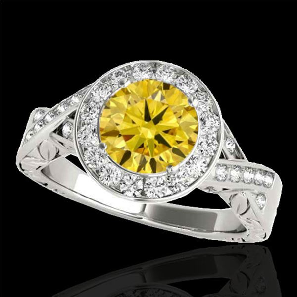 1.75 ctw Certified SI/I Fancy Intense Yellow Diamond Ring 10k White Gold - REF-327M3G