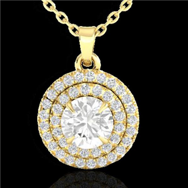 1 ctw Micro Pave VS/SI Diamond Solitaire NECKALCE Halo 18k Yellow Gold - REF-160G2W