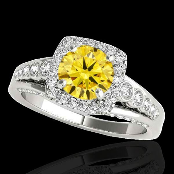 2 ctw Certified SI/I Fancy Intense Yellow Diamond Halo Ring 10k White Gold - REF-259R3K